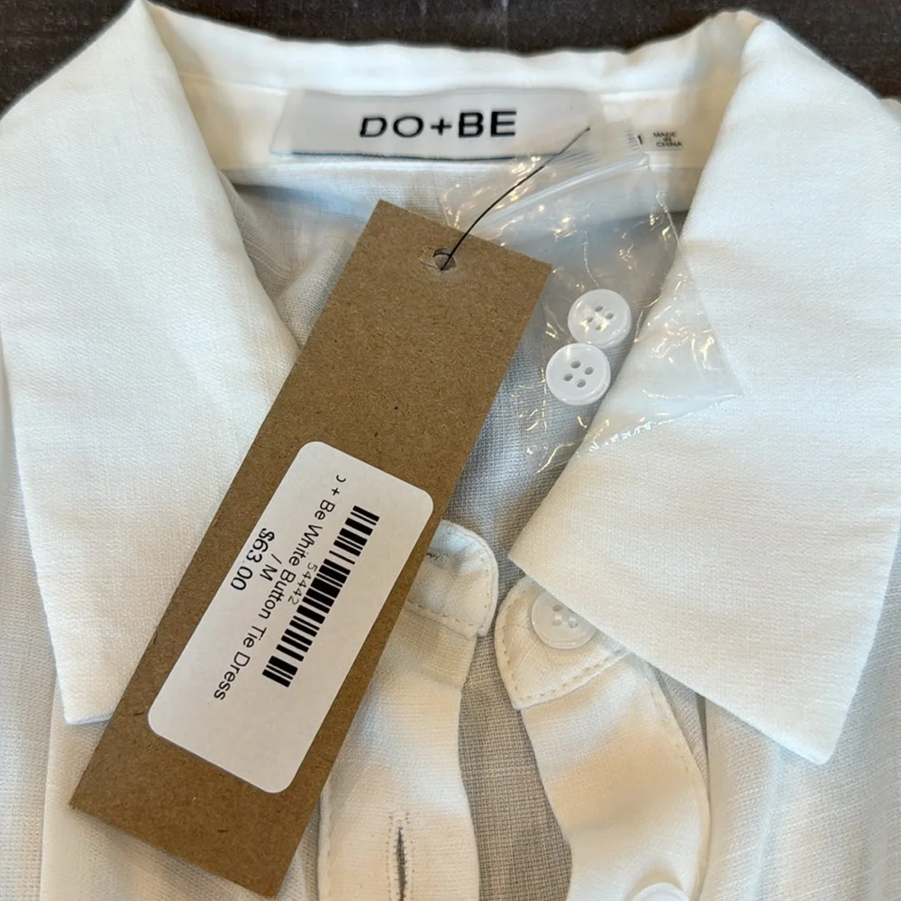 Do+Be Be White Button Front Tie Mini Dress Sleeveless Sz M Collared Flat Pleats - Picture 9 of 16